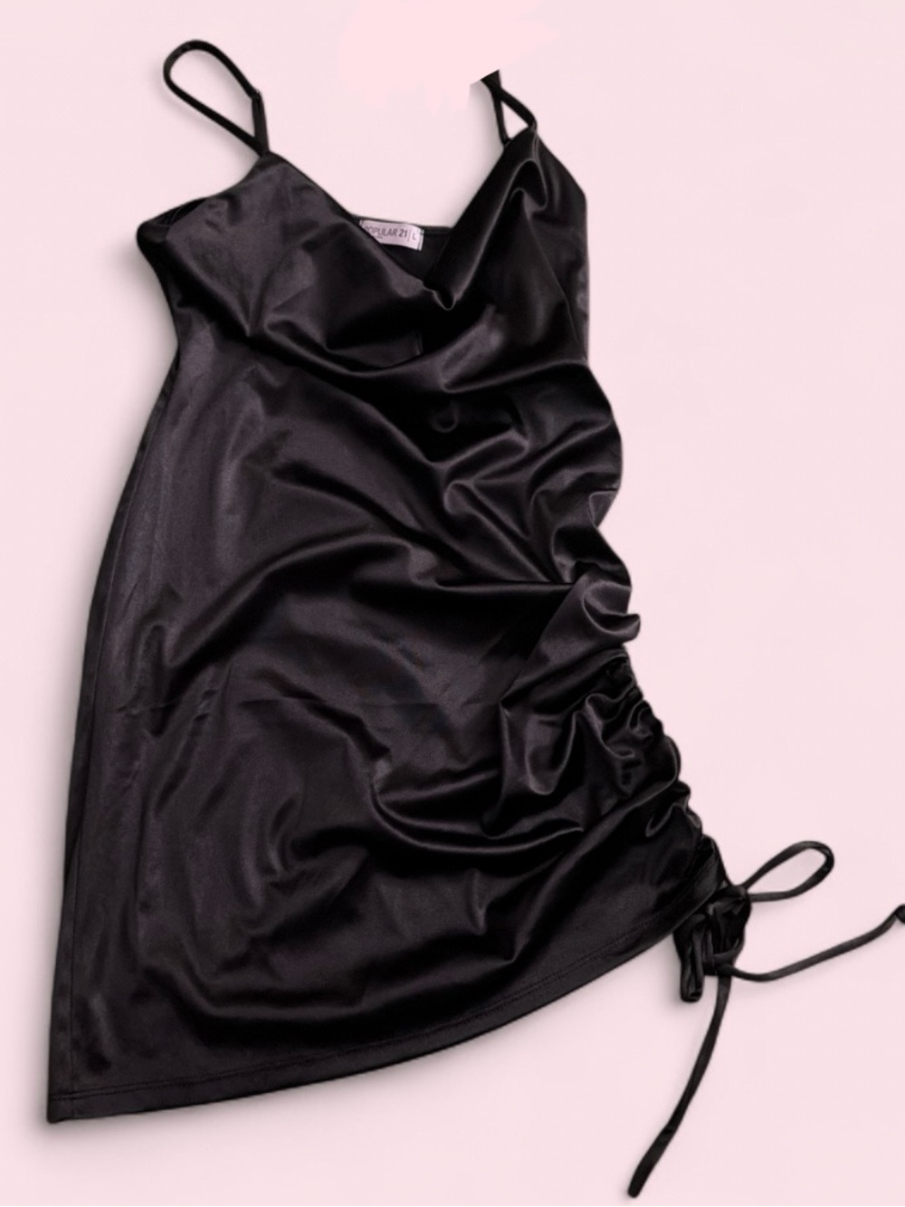 Slip Satin Ruched Mini Dress - Black